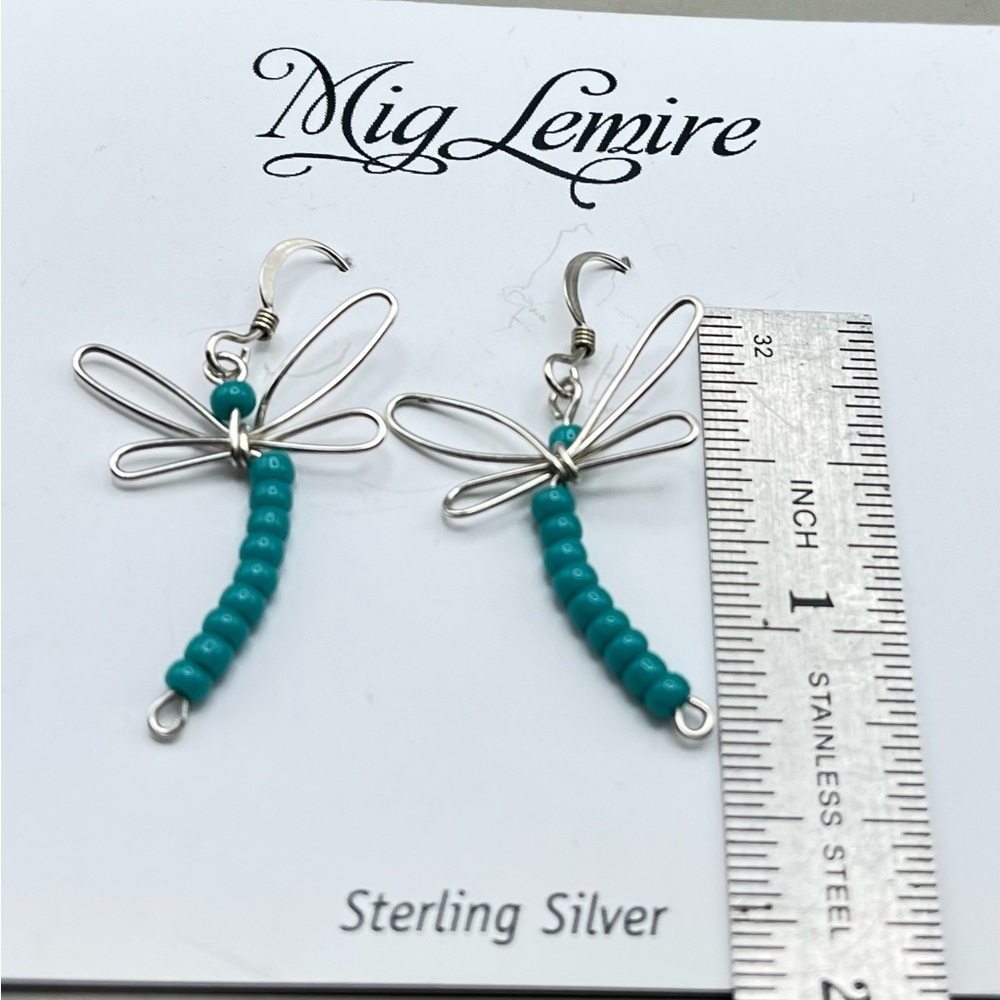 Handmade Sterling Silver and Turquoise Dragonfly Earrings -Chic Gift
